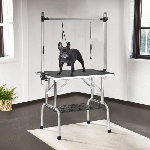 Pefilos 42" Dog Pet Grooming Table for Large Medium Dogs and Cat Professional Portable Trimming Table with Arm/Noose/Mesh Tray, Black