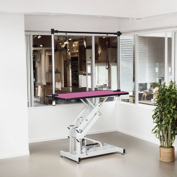 Pefilos 42" Heavy Duty Electric Lifting Pet Dog Grooming Table for Large Dogs with "H" Arm, Anti-Skid Rubber Desktop and Powerful Motor, Pink