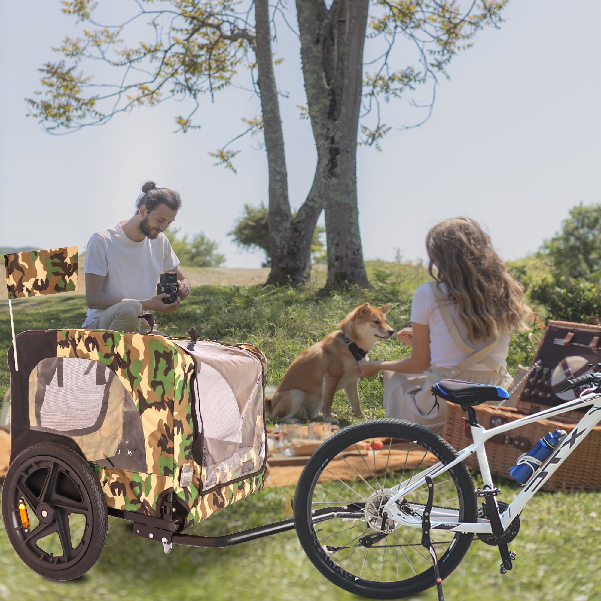Pefilos 42" Outdoor Dog Bike Trailer for Dogs 88lb Weight Capacity, Heavy Duty Pet Stroller Bicycle Carrier, Suspension, Visibility Flag, Camouflage Pefilos 42" Outdoor Dog Bike Trailer for Dogs 88lb Weight Capacity, Heavy Duty Pet Stroller Bicycle Carrier, Suspension, Visibility Flag, Camouflage