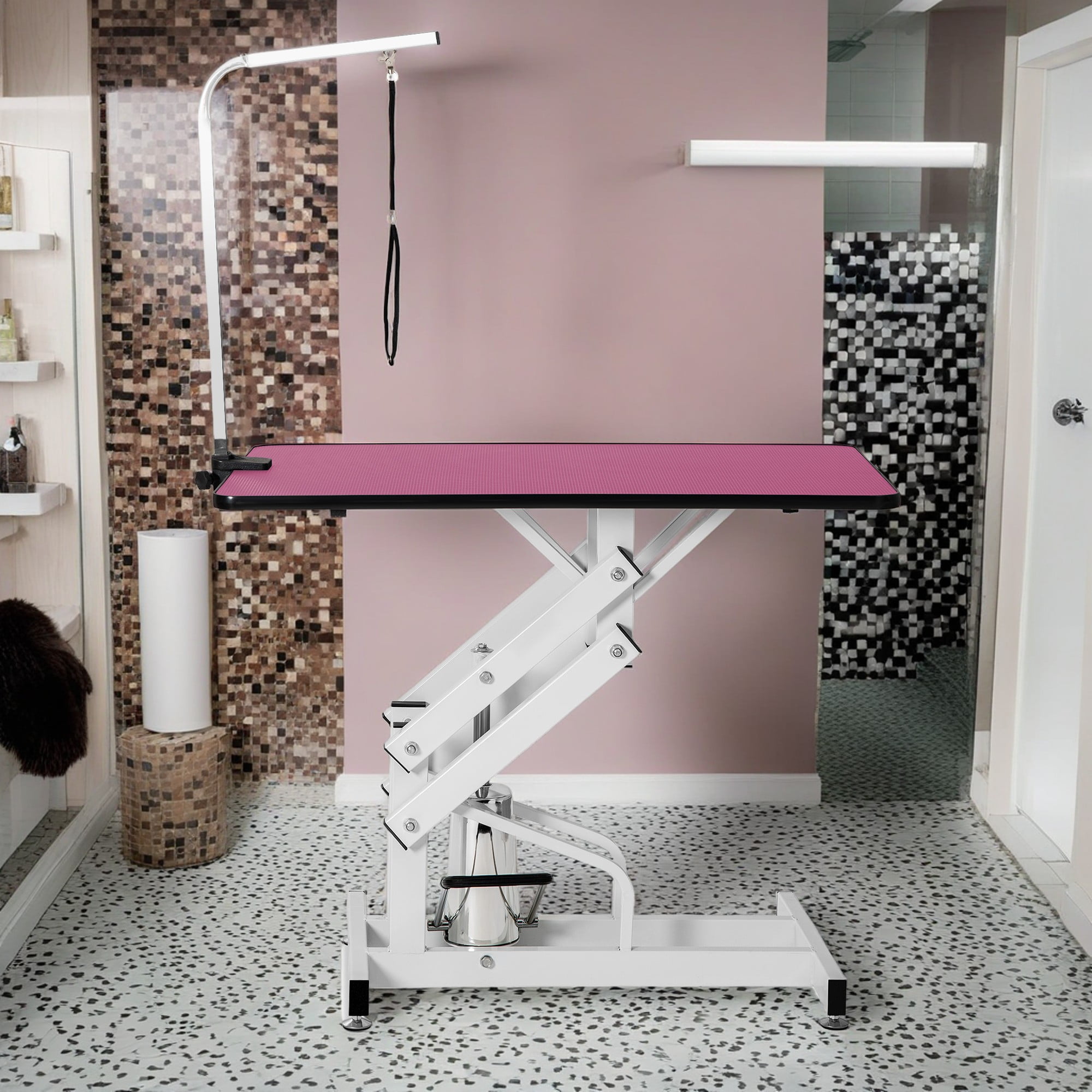 Pefilos 42" Pet Grooming Table for Dogs, Adjustable Heavy Type Hydraulic Grooming Table with Adjustable Arm, Pink Pefilos 42" Pet Grooming Table for Dogs, Adjustable Heavy Type Hydraulic Grooming Table with Adjustable Arm, Pink