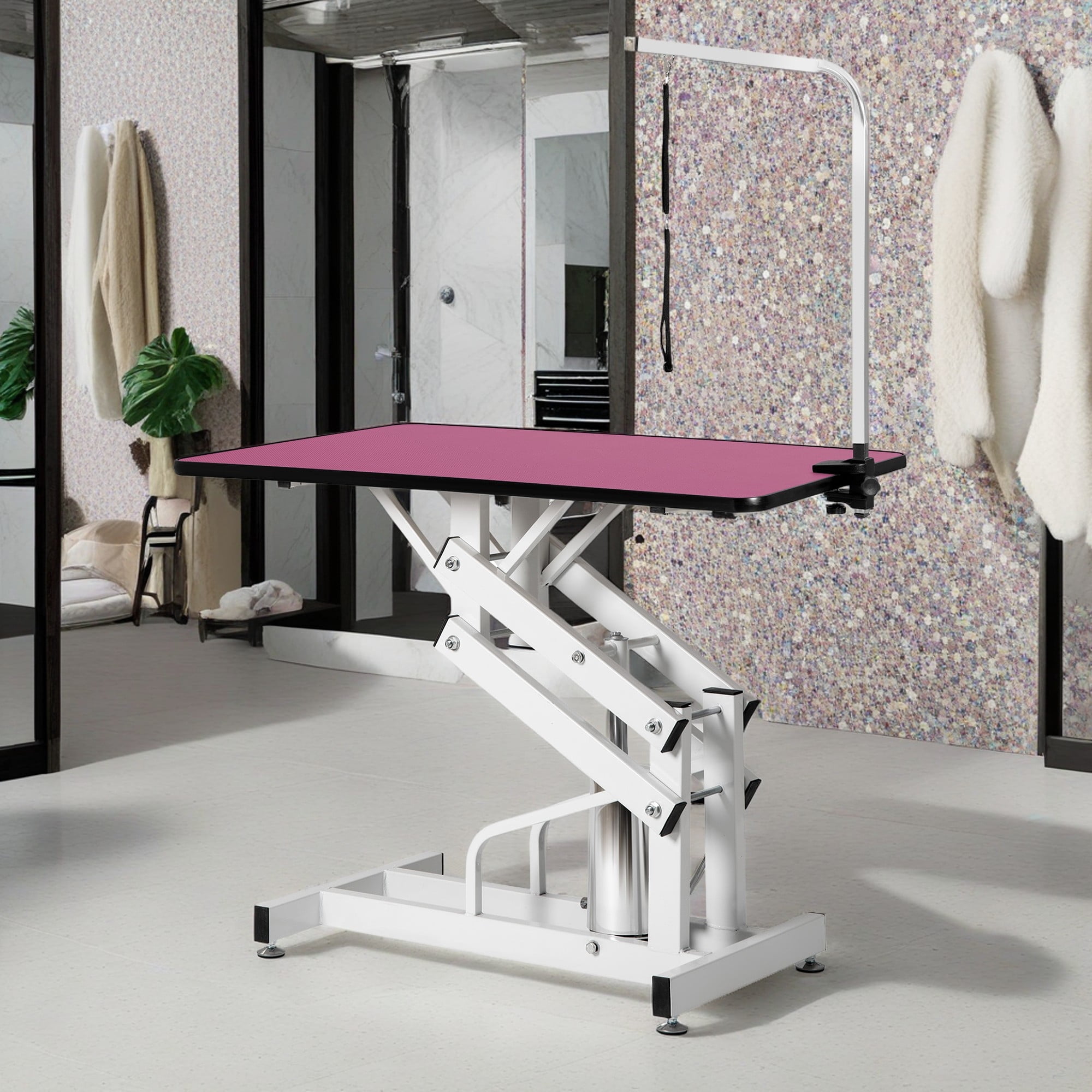 Pefilos 42" Pet Grooming Table for Dogs Cats, Z-Lift Adjustable Heavy Type Hydraulic Grooming Table, Foldable Dog Grooming Table for Home, Pink Pefilos 42" Pet Grooming Table for Dogs Cats, Z-Lift Adjustable Heavy Type Hydraulic Grooming Table, Foldable Dog Grooming Table for Home, Pink