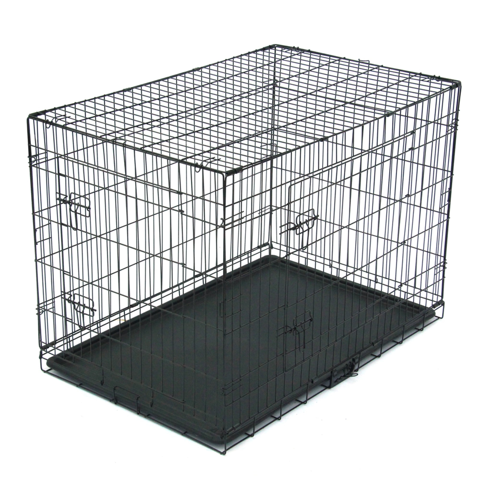 Pefilos 42" Wire Dog Crate with Tray, Pet Kennel Cat Folding Steel Animal Playpen, Black Pefilos 42" Wire Dog Crate with Tray, Pet Kennel Cat Folding Steel Animal Playpen, Black