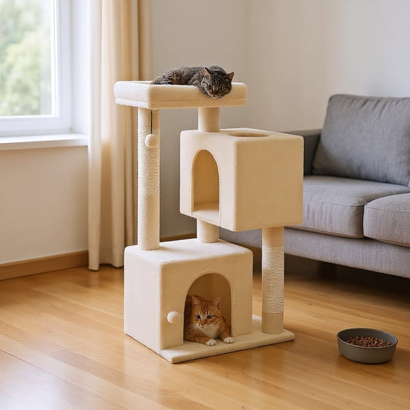 Pefilos 43" Cat Tree Tower for Adult Cats, Stable Cute Sisal Cat Climb Holder Cat Condo for Indoor Cats Lamb, Beige
