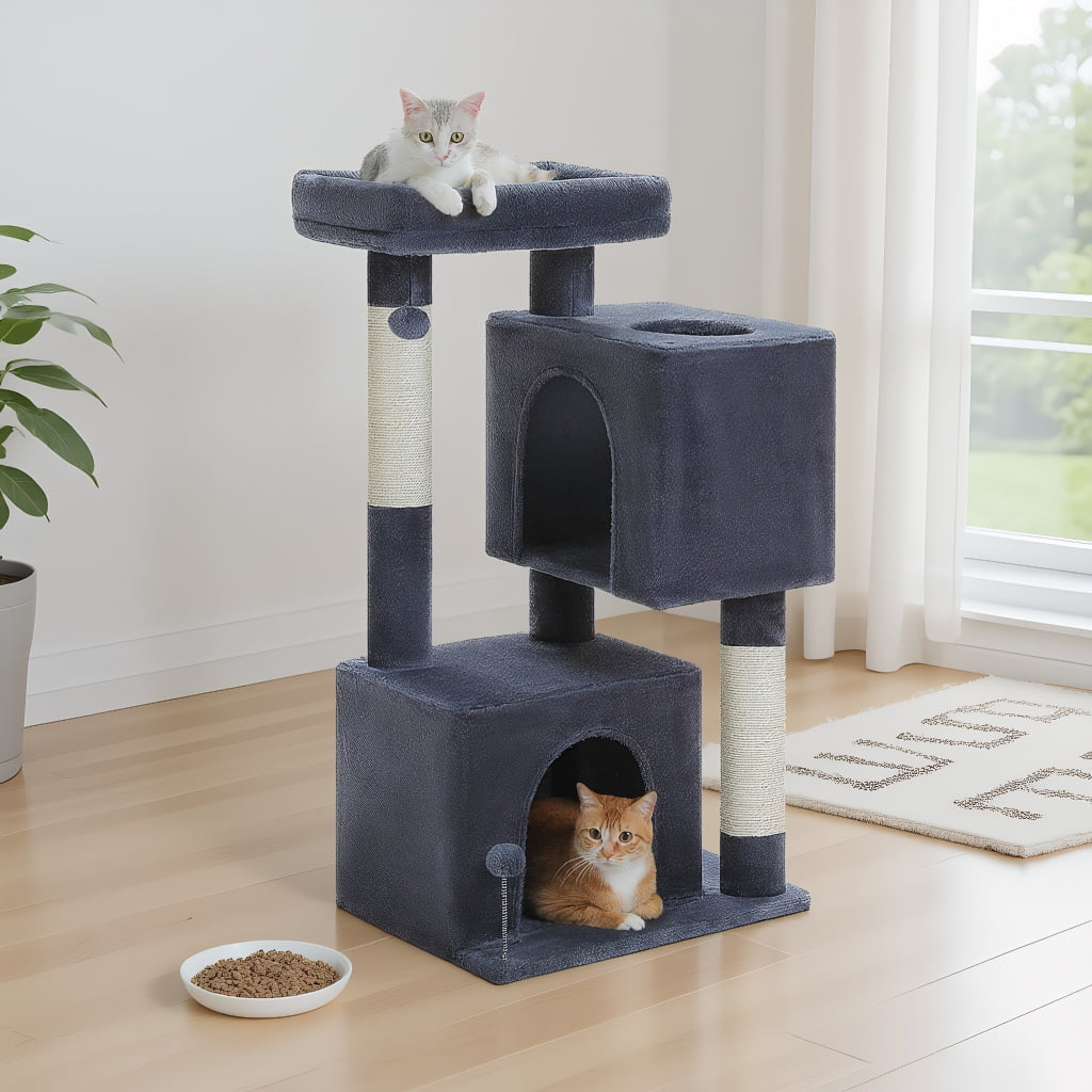 Pefilos 43" Cat Tree Tower for Adult Cats, Stable Cute Sisal Cat Climb Holder Cat Condo for Indoor Cats Lamb, Dark Gray