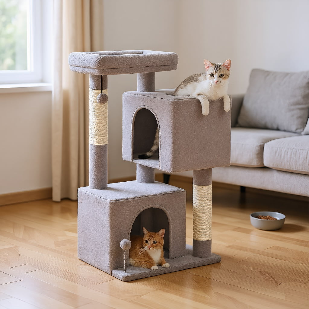 Pefilos 43" Cat Tree Tower for Adult Cats, Stable Cute Sisal Cat Climb Holder Cat Condo for Indoor Cats Lamb, Gray