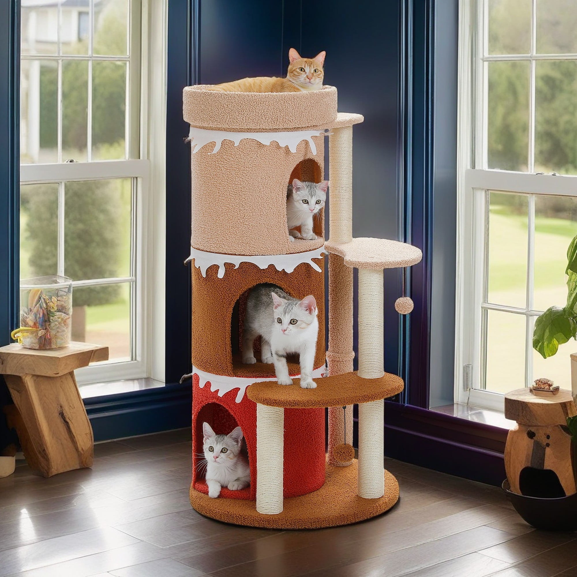 Pefilos 43" Cat Tree Tower for Indoor Large Cats, Cat Bed House with 3 Large Cat Condos and Sisal Covered Scratching Posts for Kittens, Brown Pefilos 43" Cat Tree Tower for Indoor Large Cats, Cat Bed House with 3 Large Cat Condos and Sisal Covered Scratching Posts for Kittens, Brown