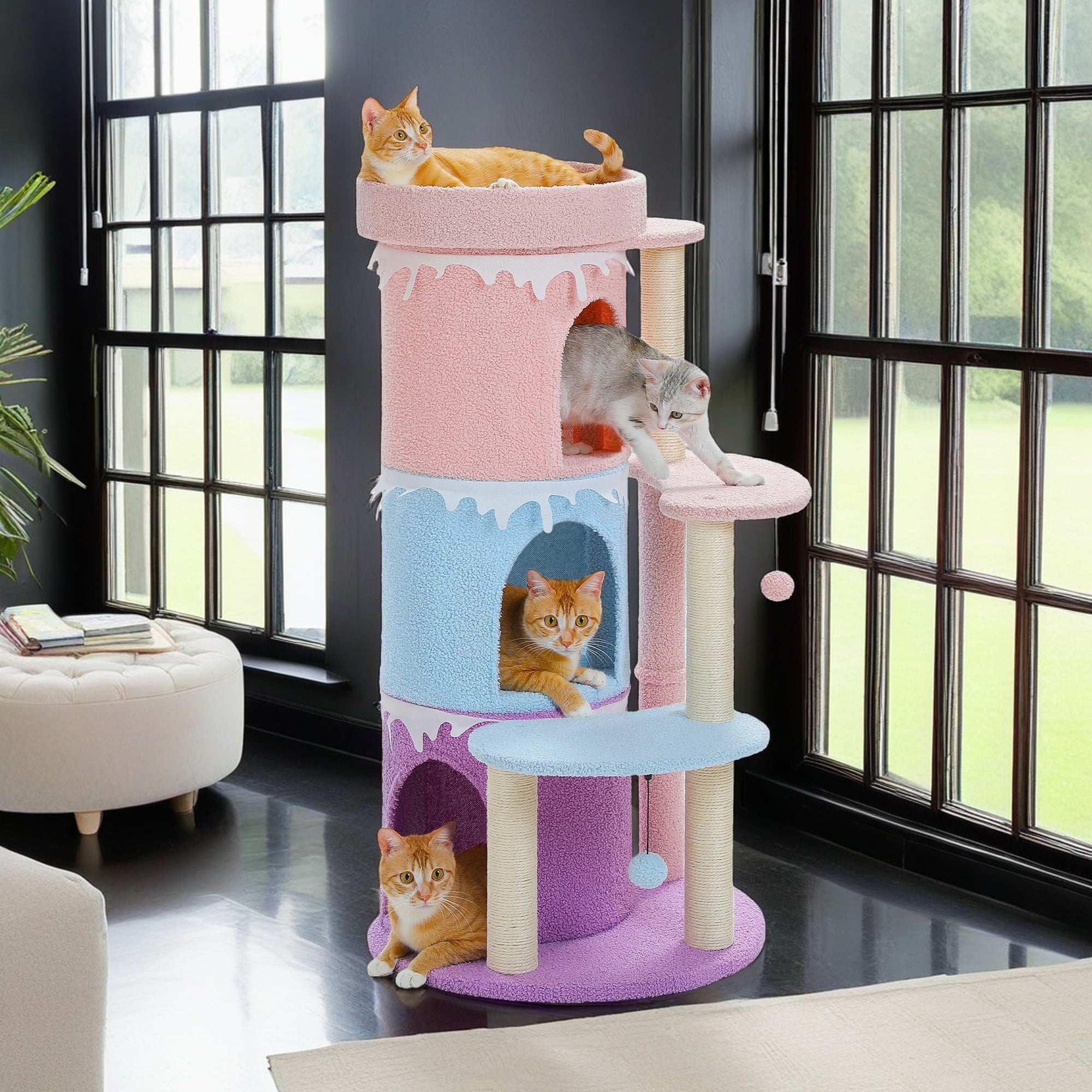 Pefilos 43" Cat Tree Tower for Indoor Large Cats, Cat Bed House with 3 Large Cat Condos and Sisal Covered Scratching Posts for Kittens, Pink Pefilos 43" Cat Tree Tower for Indoor Large Cats, Cat Bed House with 3 Large Cat Condos and Sisal Covered Scratching Posts for Kittens, Pink