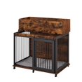 thumbnail image 1 of Pefilos 43" Heavy Duty Dog Crate for Medium Dogs with Cabinet, Furniture Style Dog House with Wheels, Indoor Dog Cage Sliding Frame Iron Door with Mat, Brown, 1 of 11