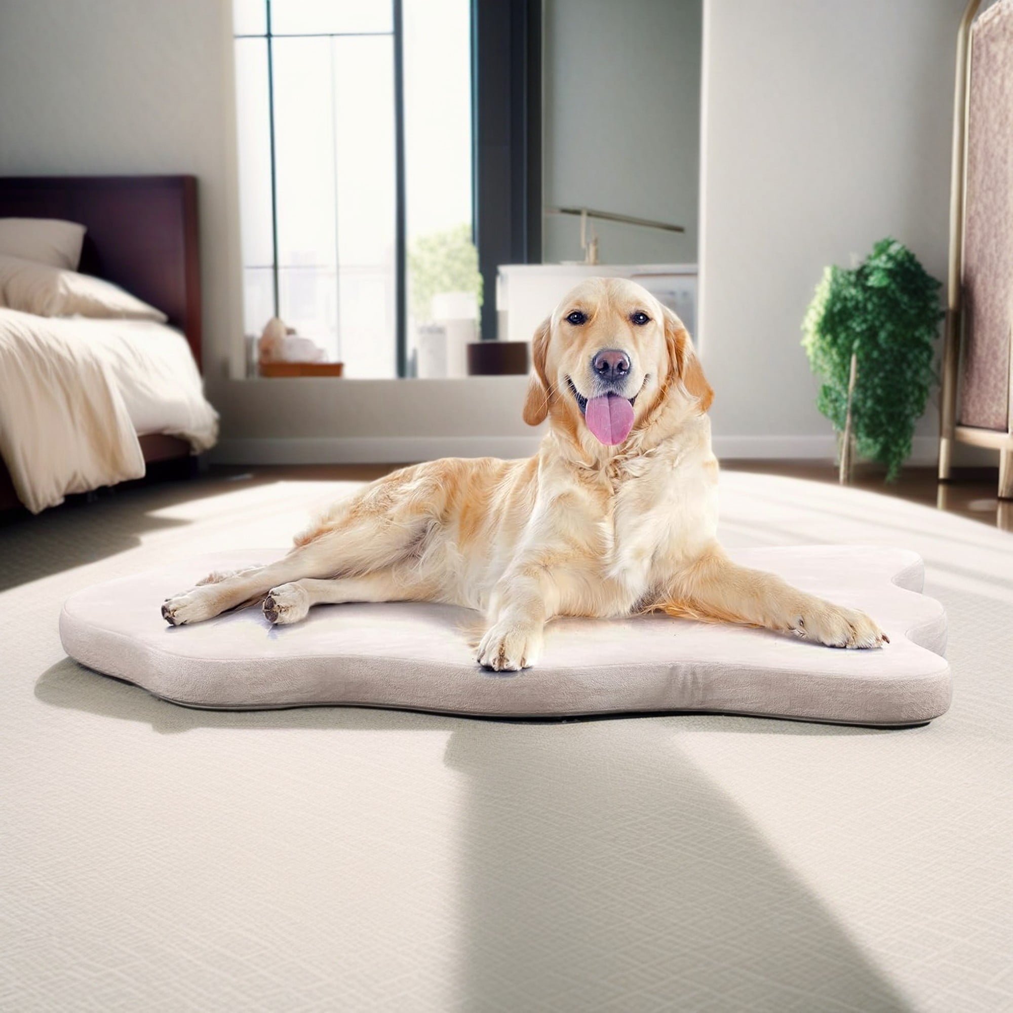 Pefilos 43" Orthopedic Dog Bed with Memory Foam Support for Large Dogs, 3" Thick Memory Foam Pet Bed with Removable Cover, Beige