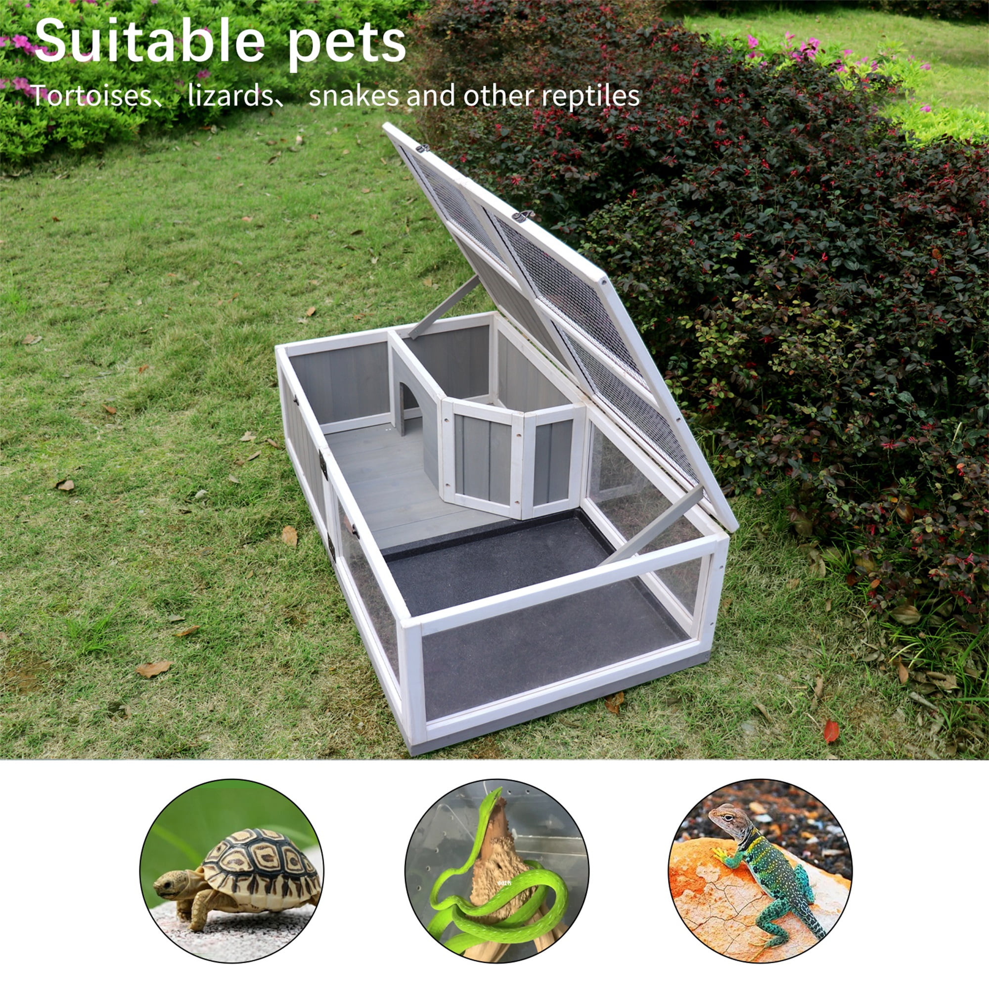 Pefilos 43" Wooden Tortoise House Large Tortoise Habitat Cage, Indoor Tortoises Enclosure for Small Animals, Outdoor Reptile Cage, Gray Pefilos 43" Wooden Tortoise House Large Tortoise Habitat Cage, Indoor Tortoises Enclosure for Small Animals, Outdoor Reptile Cage, Gray