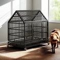thumbnail image 1 of Pefilos 48" Heavy Duty Dog Cage with Wheels, Folding Metal Kennel and Crate for Medium and Large Dogs, Pet Playpen with Pointed Roof and Removable Tray, Black, 1 of 10