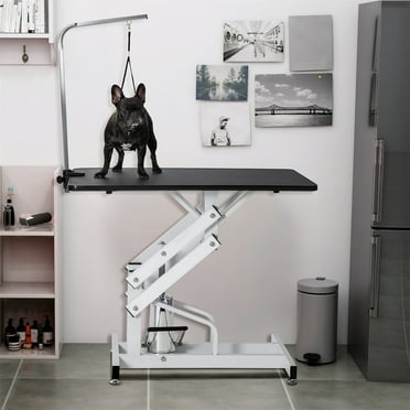 Pefilos 44" Hydraulic Pet Grooming Table for Large Dogs Professional Heavy Duty Adjustable Height - Portable Trimming Table Drying Table w/Arm/Noose, Black
