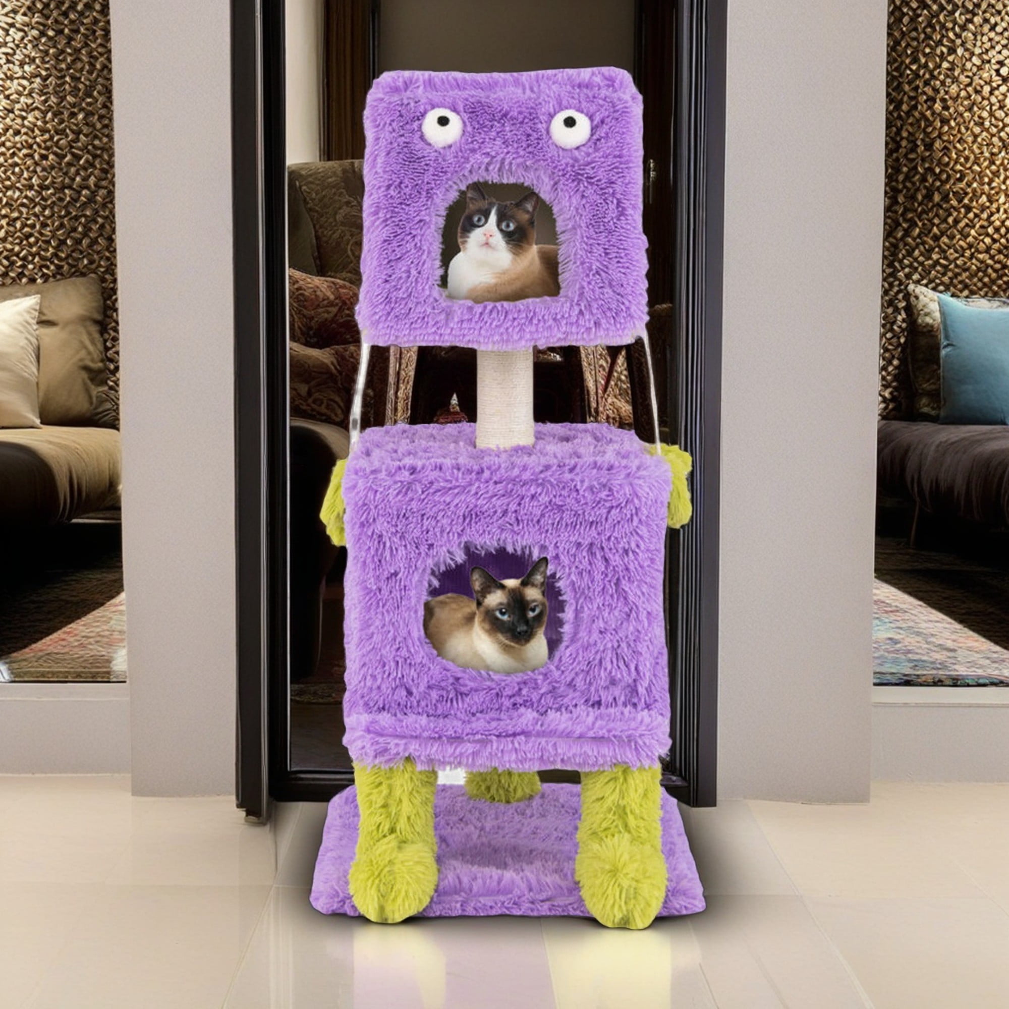 Pefilos 44" Monster-Themed Cat Tree Tower with 2 Condo, Kitten Plush Habitat with Scratch Posts Toy Cat Tree House, Purple Pefilos 44" Monster-Themed Cat Tree Tower with 2 Condo, Kitten Plush Habitat with Scratch Posts Toy Cat Tree House, Purple