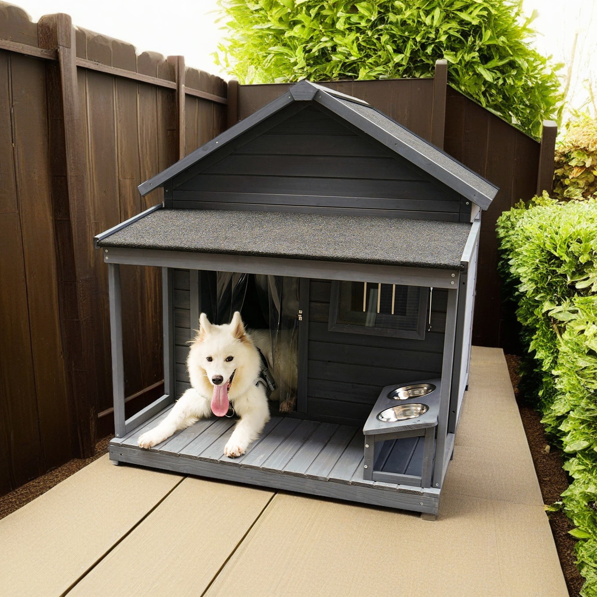 Pefilos 44" Outdoor Dog House, Waterproof Puppy Shelter Indoor Doghouse with Elevated Floor, Kennel for Small Medium Dogs with Cleaning Mat, Gray Pefilos 44" Outdoor Dog House, Waterproof Puppy Shelter Indoor Doghouse with Elevated Floor, Kennel for Small Medium Dogs with Cleaning Mat, Gray