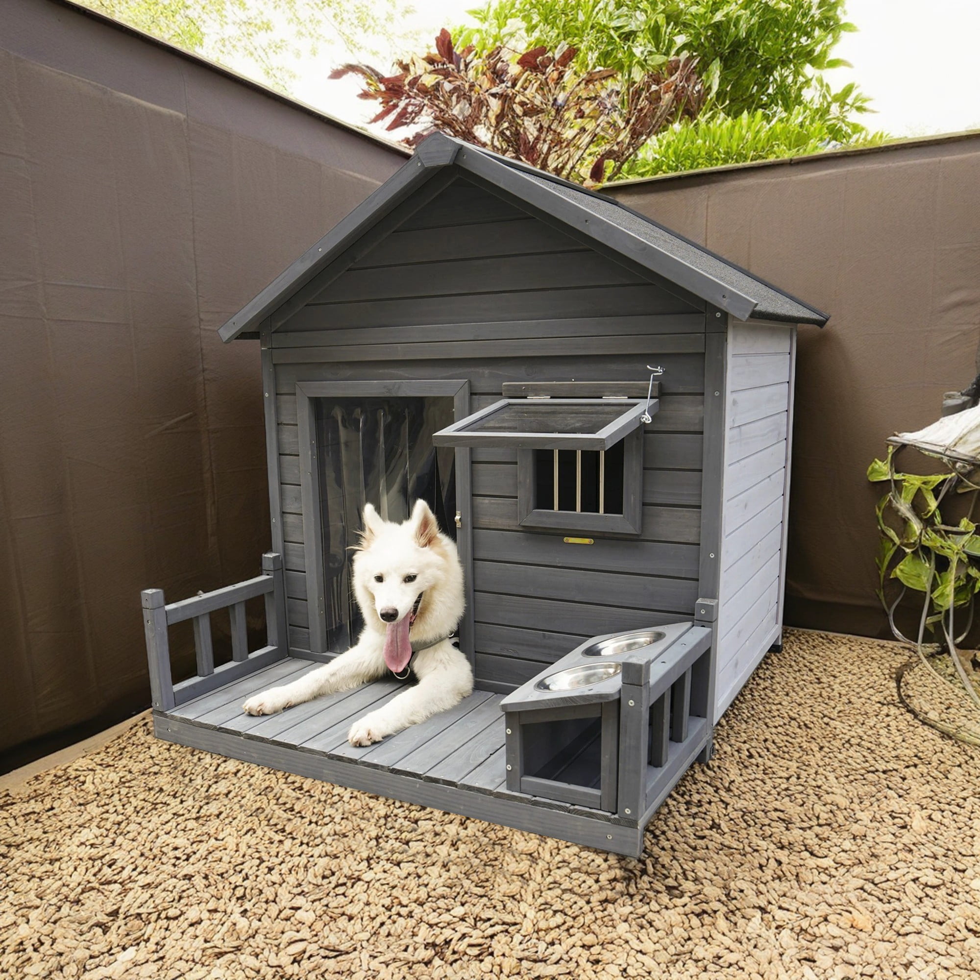 Pefilos 44" Outdoor Dog House, Waterproof Puppy Shelter Indoor Doghouse with Elevated Floor, Kennel for Small Medium Dogs with Porch, Gray Pefilos 44" Outdoor Dog House, Waterproof Puppy Shelter Indoor Doghouse with Elevated Floor, Kennel for Small Medium Dogs with Porch, Gray