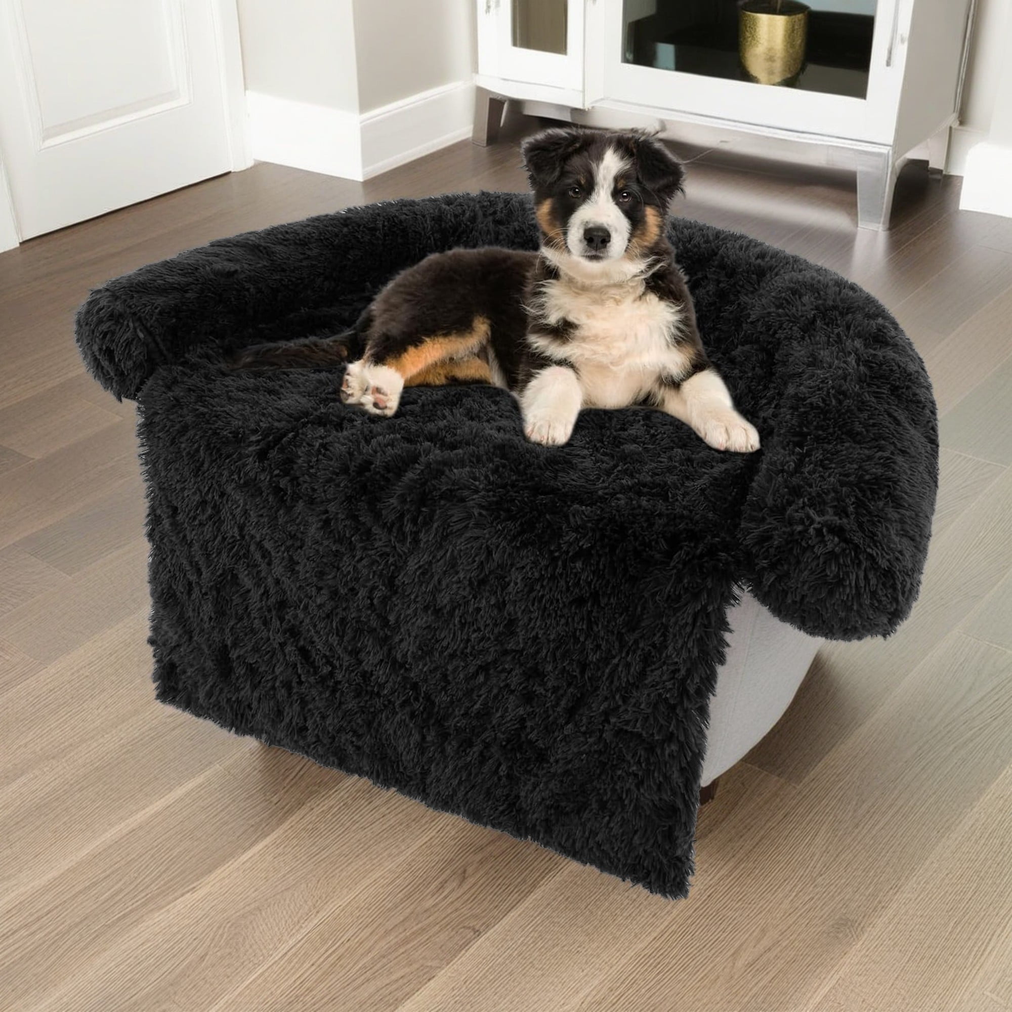Pefilos 44" Plush Long Fur Dog Couch Bed, Dog Bed Mats with Anti-Slip Bottom, Washable Removable Couch Cover, Perfect for Small, Medium Dogs Cats, Black-M Pefilos 44" Plush Long Fur Dog Couch Bed, Dog Bed Mats with Anti-Slip Bottom, Washable Removable Couch Cover, Perfect for Small, Medium Dogs Cats, Black-M