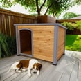 thumbnail image 1 of Pefilos 44" Wood Dog House for Medium Dogs Outdoor Weatherproof Pet Cat House Four Seasons General, Dark Gray Roof, Yellow, 1 of 8