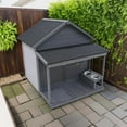 thumbnail image 1 of Pefilos 44" Wooden Dog House Outdoor Large Dog Kennel Weatherproof with Small Doors that Can Be Locked, Terrace for Small to Medium Dogs, Gray, 1 of 8