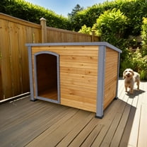 Pefilos 44" Wooden Dog House for Medium Dogs Outdoor Weatherproof Four Seasons General, Dark Gray Roof, Brown