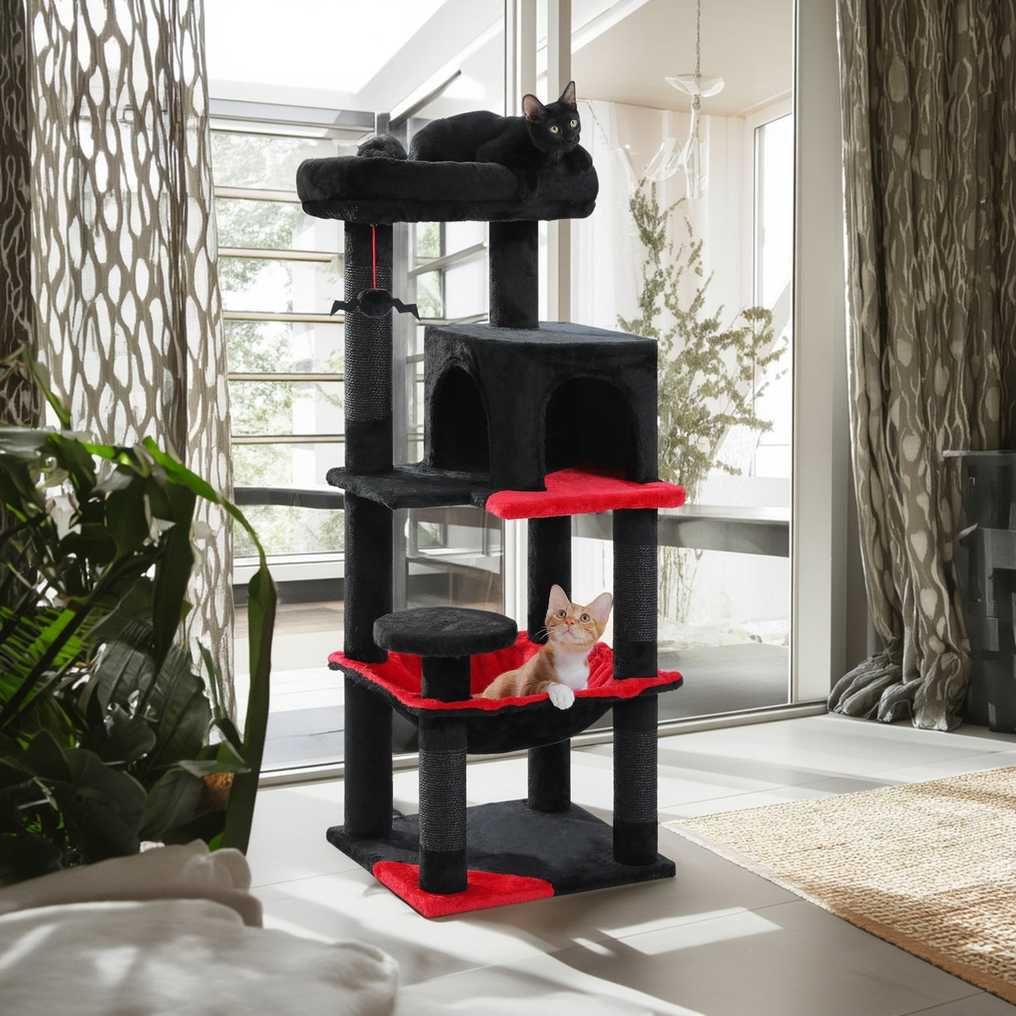 Pefilos 45" Cat Tree Tower for Indoor Cats, 5-Level Cat Condo for Large Cats with Large Hammock, Big Top Perch and 4 Sisal Covered Scratching Pos, Black