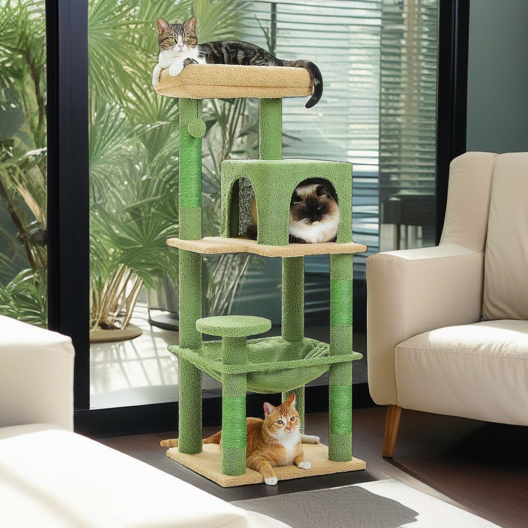 Pefilos 45" Cat Tree Tower for Indoor Cats, 5-Level Cat Condo for Large Cats with Large Hammock, Big Top Perch and 4 Sisal Covered Scratching Pos, Green Pefilos 45" Cat Tree Tower for Indoor Cats, 5-Level Cat Condo for Large Cats with Large Hammock, Big Top Perch and 4 Sisal Covered Scratching Pos, Green