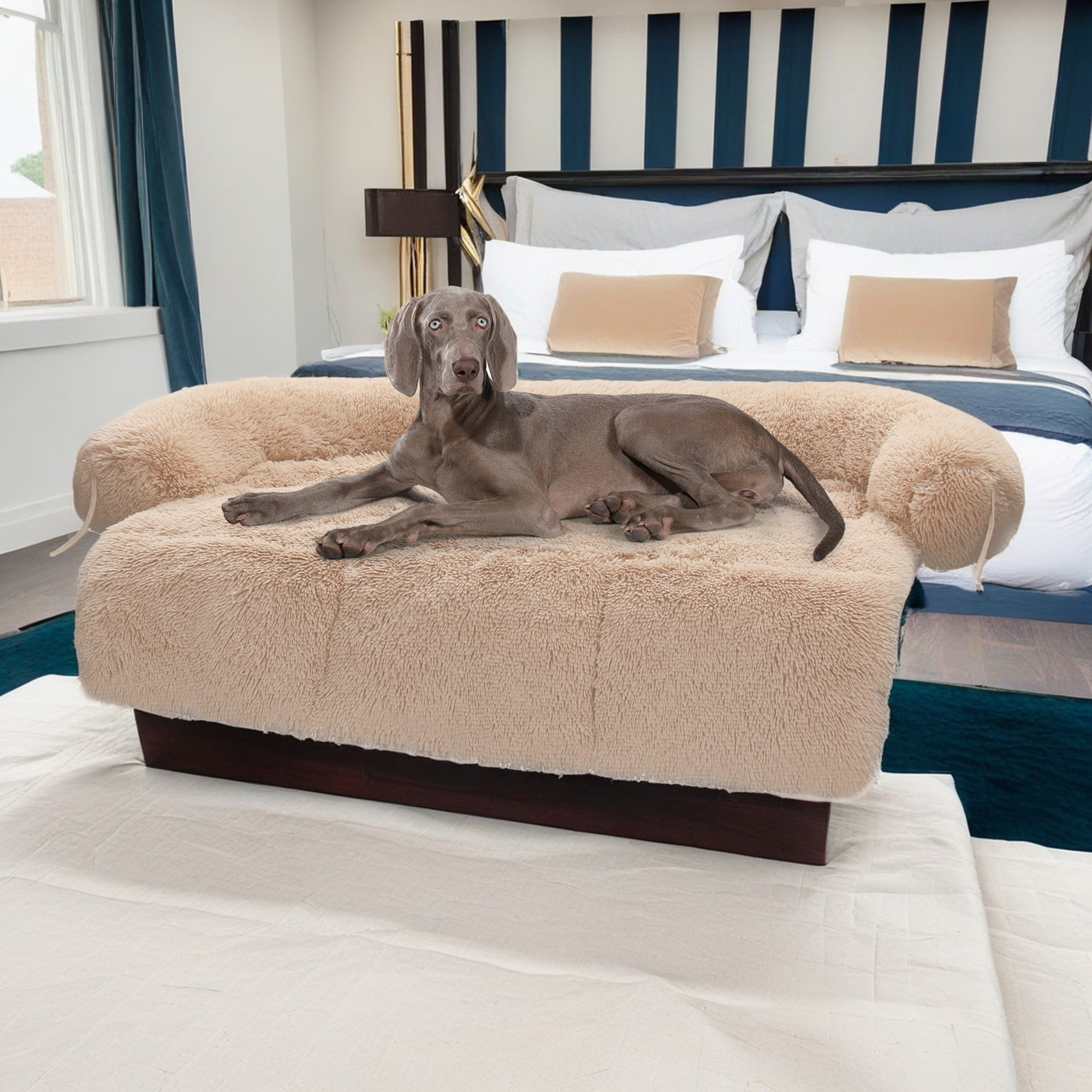 Pefilos 45" Dog Bed for Couch, Calming Dog Beds for Large Dogs, Fluffy Plush Bed for Pets, Anti Anxiety Dog Bed with Removable Cover, Beige Pefilos 45" Dog Bed for Couch, Calming Dog Beds for Large Dogs, Fluffy Plush Bed for Pets, Anti Anxiety Dog Bed with Removable Cover, Beige