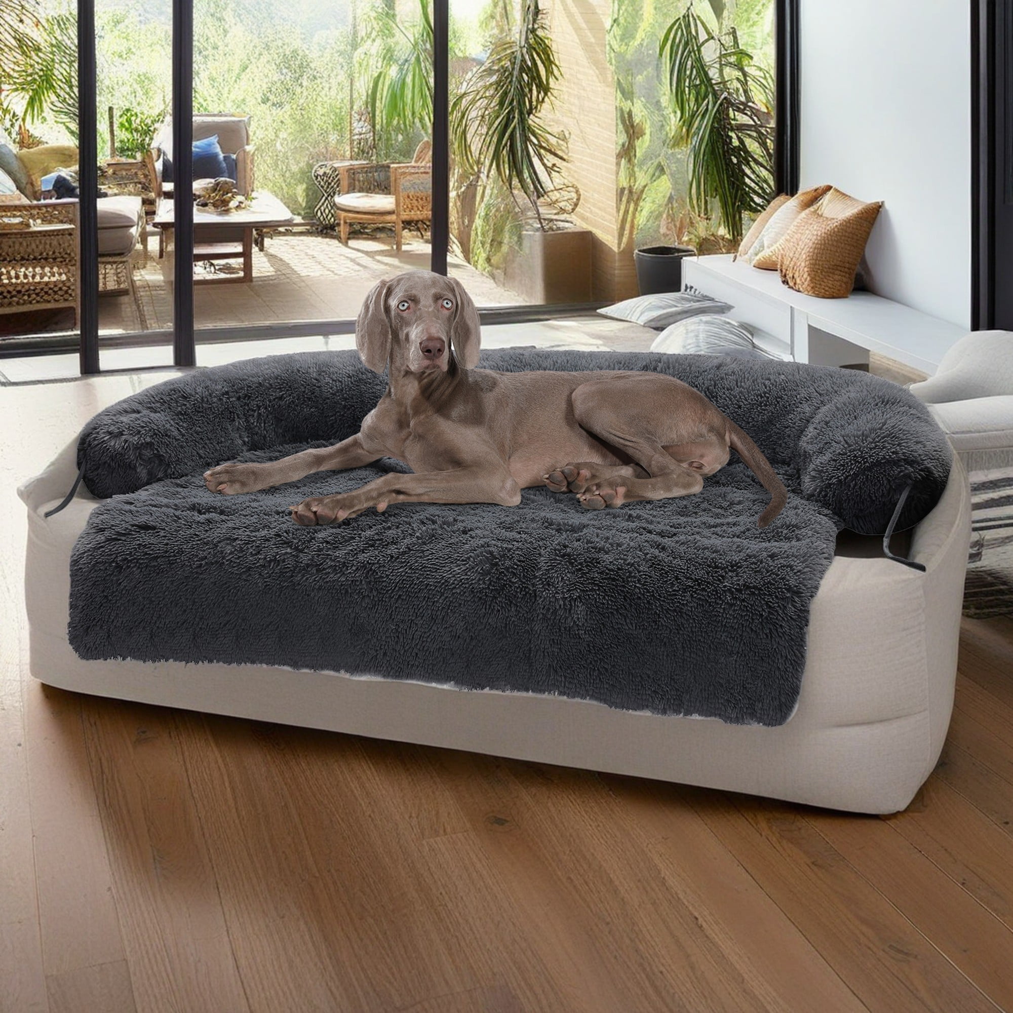 Pefilos 45" Dog Bed for Couch, Calming Dog Beds for Large Dogs, Fluffy Plush Bed for Pets, Anti Anxiety Dog Bed with Removable Cover, Black Pefilos 45" Dog Bed for Couch, Calming Dog Beds for Large Dogs, Fluffy Plush Bed for Pets, Anti Anxiety Dog Bed with Removable Cover, Black