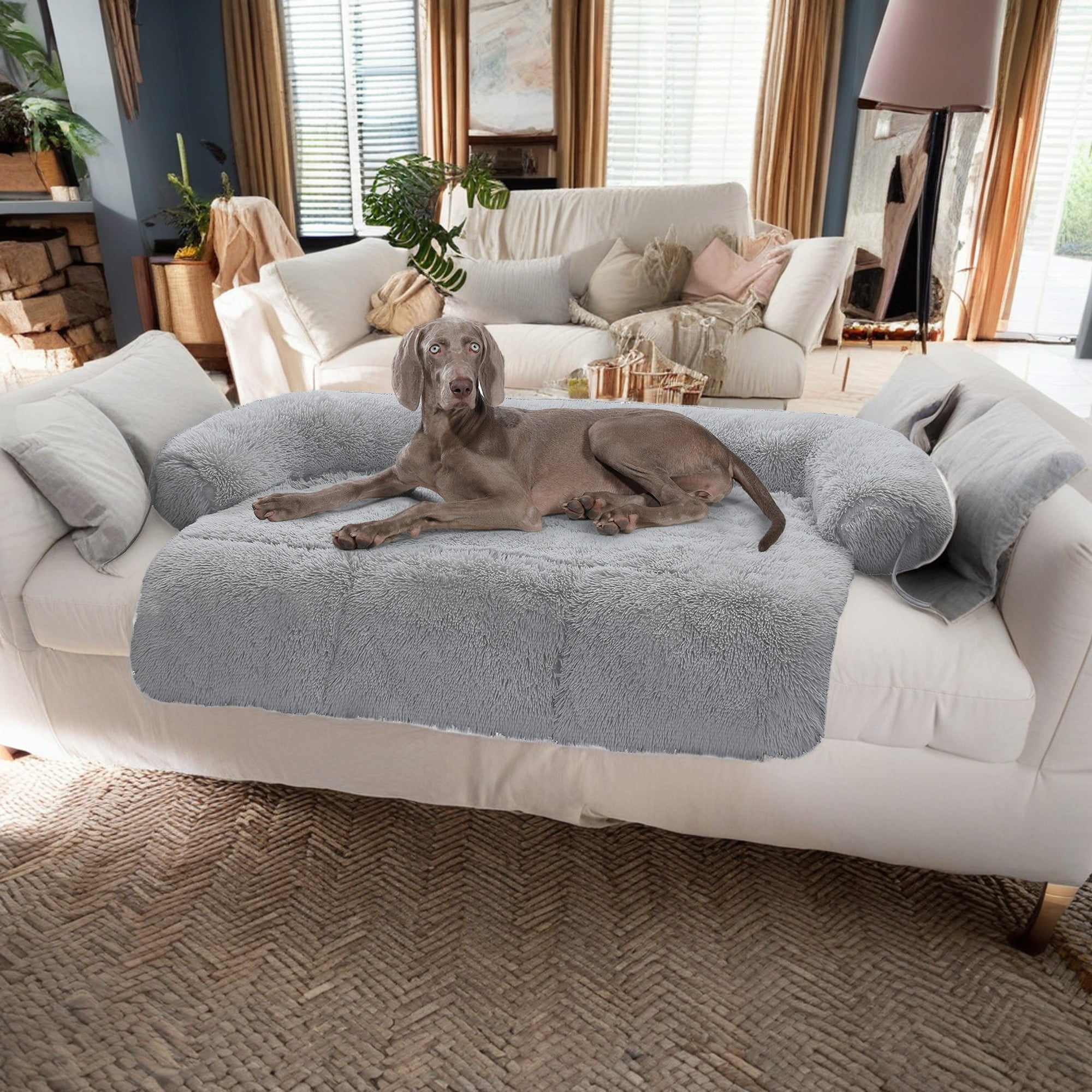 Pefilos 45" Dog Bed for Couch, Calming Dog Beds for Large Dogs, Fluffy Plush Bed for Pets, Anti Anxiety Dog Bed with Removable Cover, Gray Pefilos 45" Dog Bed for Couch, Calming Dog Beds for Large Dogs, Fluffy Plush Bed for Pets, Anti Anxiety Dog Bed with Removable Cover, Gray