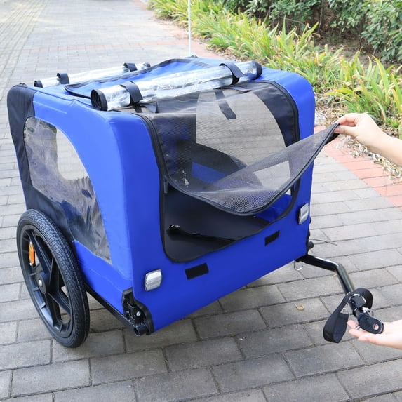 Pefilos 45" Dog Bike Trailer, Pet Stroller Bicycle Carrier w/Hitch, Suspension, Visibility Flag, air wheel Pet Bike Trailer for Dogs 66lb Weight Capacity, Blue