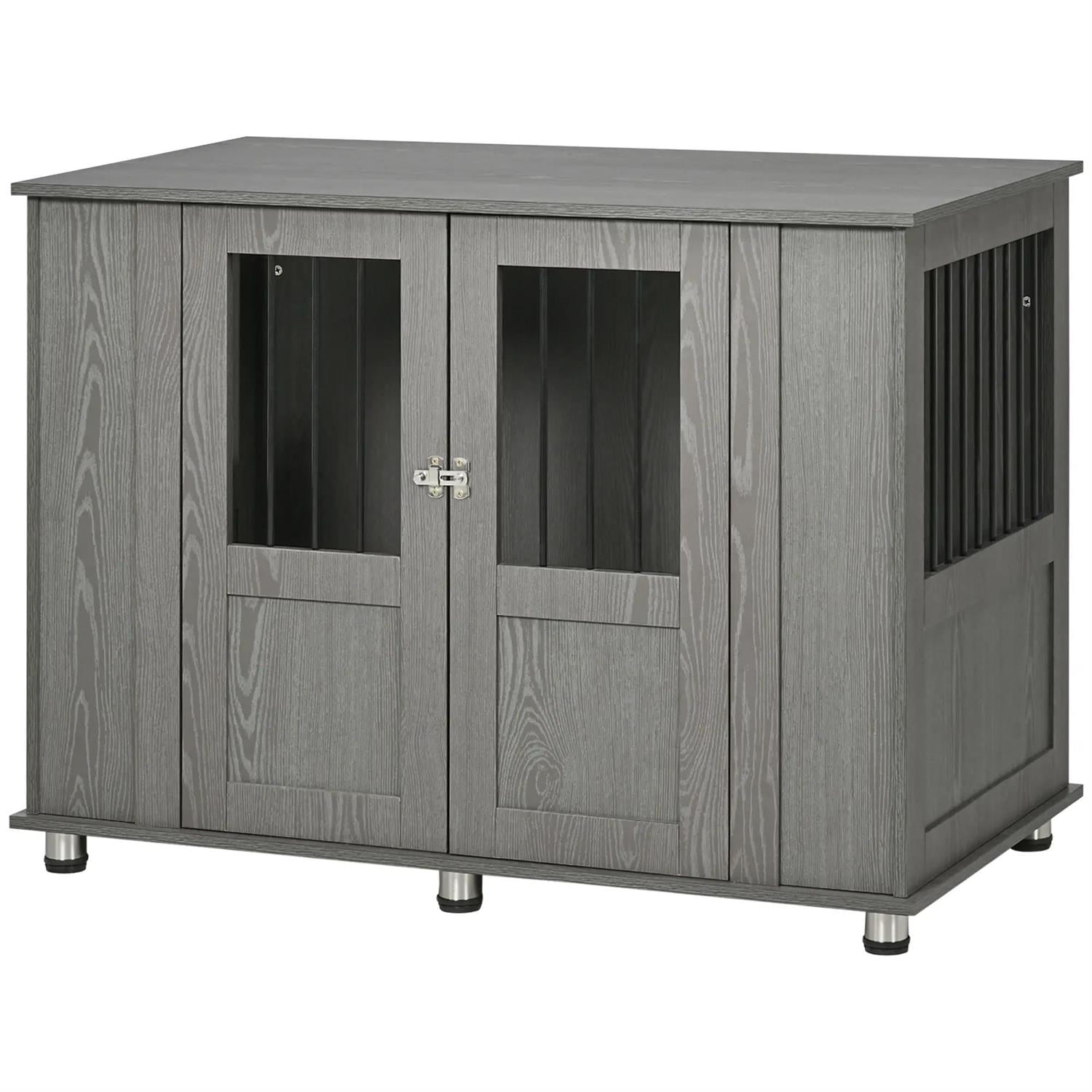 Pefilos 45" Dog Crate Furniture with Lockable Magnetic Doors, Wooden Kennel Table, Indoor Dog House for Medium Dogs, Gray