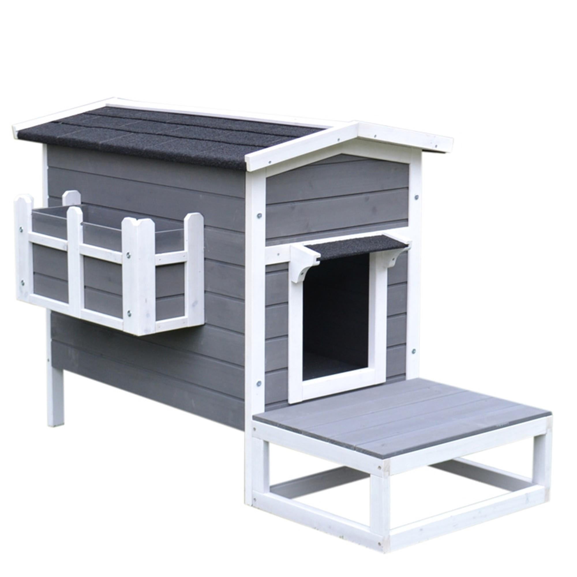 Pefilos 45" Feral Cat House, Outdoor Cat Shelter with Escape Door Rainproof Outside Kitty House for 3 Adult, Gray Pefilos 45" Feral Cat House, Outdoor Cat Shelter with Escape Door Rainproof Outside Kitty House for 3 Adult, Gray