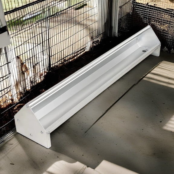 Pefilos 45" Galvanized Steel Chickens Feeding Trough with Crossbar, Heavy-Duty Large Capacity Sheep Feeder, Poultry Feeder Trough, for Goats, Ducks, Turkeys, Silver