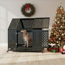 Pefilos 45" Heavy Duty Metal Dog Crate with 4 Universal Wheels, Dog Kennel for High Anxiety Large/Extra Dogs, Indoor Large Dog Cage, Black
