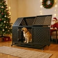thumbnail image 1 of Pefilos 45" Large Dog Cage for Indoor Heavy Duty Metal Dog Crate Kennel with 4 Universal Wheels, Openable Pointed Top and Front Door, Black, 1 of 8