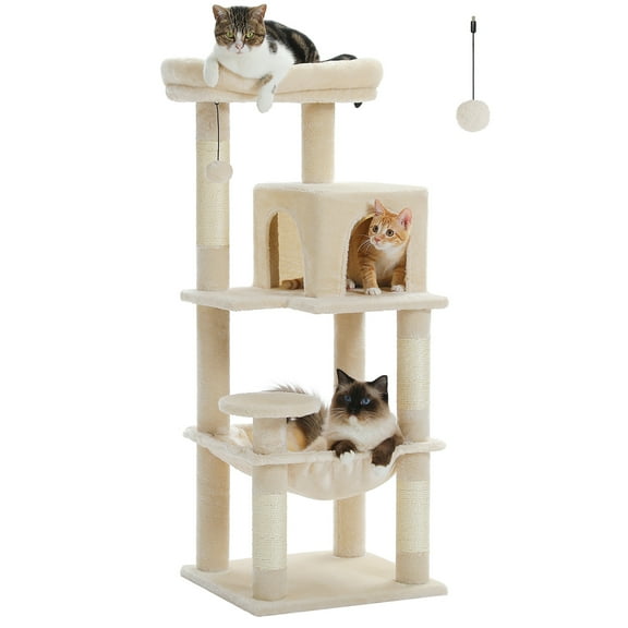 Pefilos 45" Modern Cat Tree House, Cat Condo for Indoor Cats, Activity Center Cat Scratching Tower for Kittens Toy, Beige