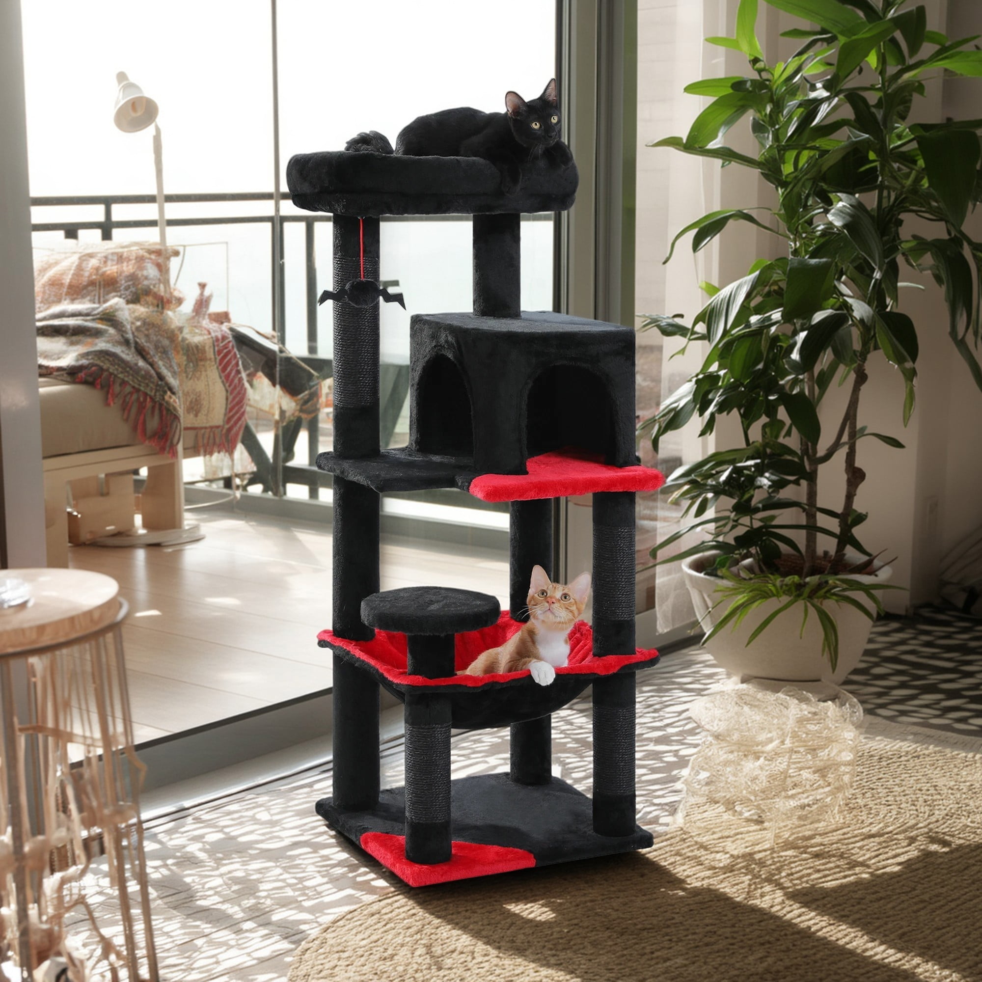Pefilos 45" Modern Cat Tree House, Cat Condo for Indoor Cats, Activity Center Cat Scratching Tower for Kittens Toy, Black