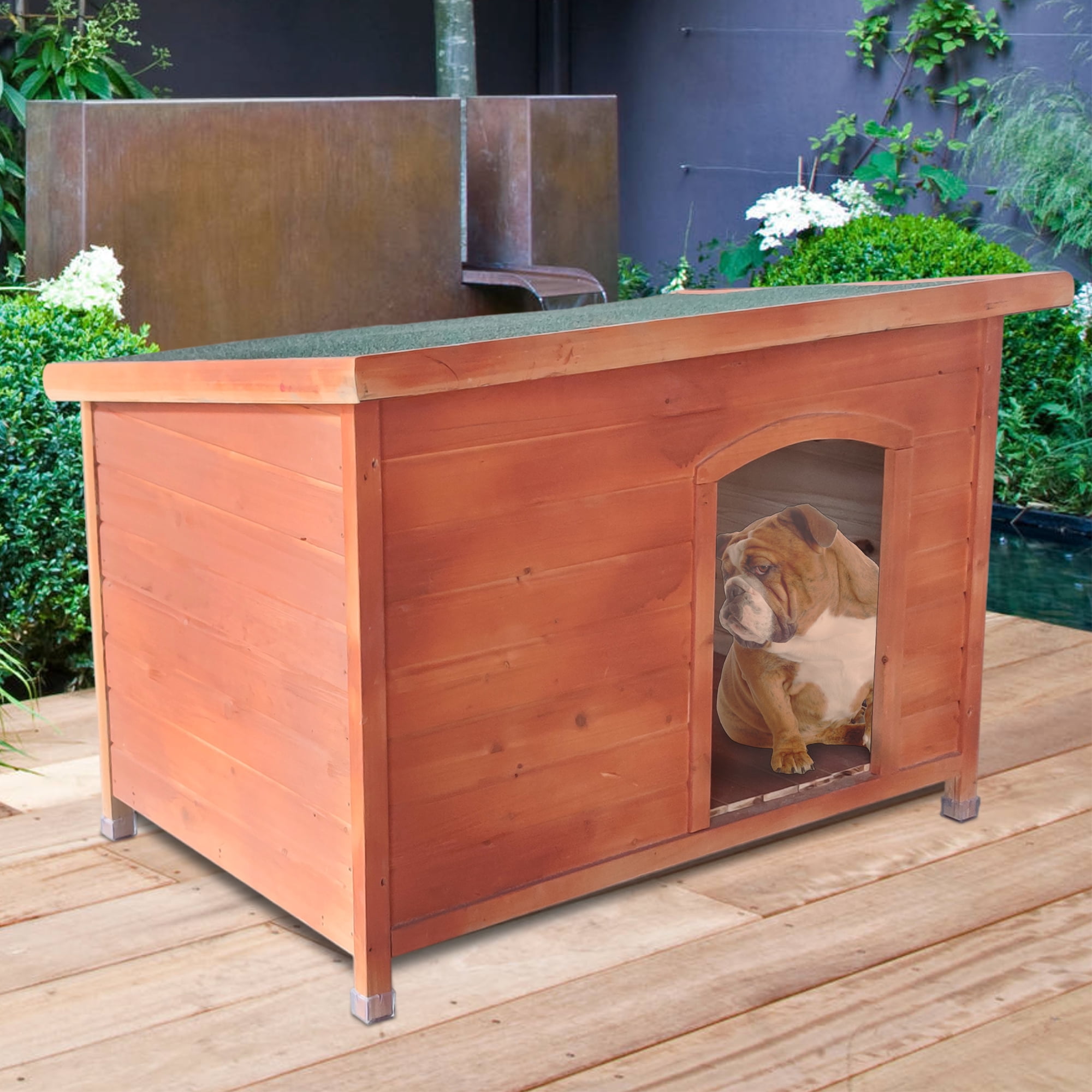 Pefilos 45" Outdoor Wood Dog Houses, Weatherproof Pet Cat House with Natural Door Cute Shelter Rabbit Hutch, Orange L Pefilos 45" Outdoor Wood Dog Houses, Weatherproof Pet Cat House with Natural Door Cute Shelter Rabbit Hutch, Orange L