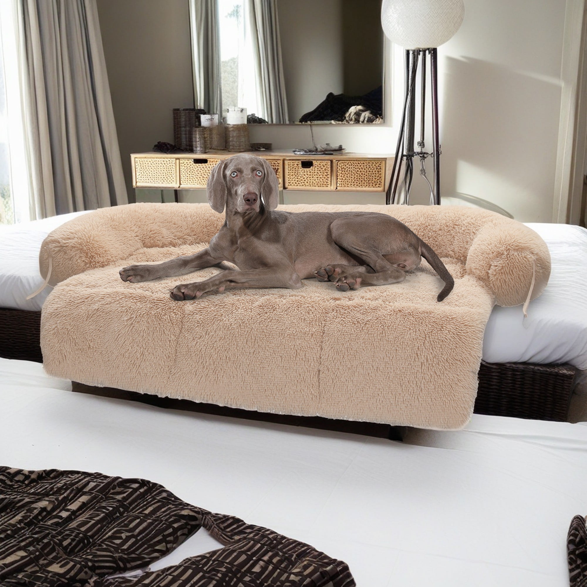 Pefilos 45" Plush Long Fur Dog Couch Bed, Dog Bed Mats with Anti-Slip Bottom, Washable Removable Couch Cover, Perfect for Medium and Large Dogs Cats, Beige Pefilos 45" Plush Long Fur Dog Couch Bed, Dog Bed Mats with Anti-Slip Bottom, Washable Removable Couch Cover, Perfect for Medium and Large Dogs Cats, Beige