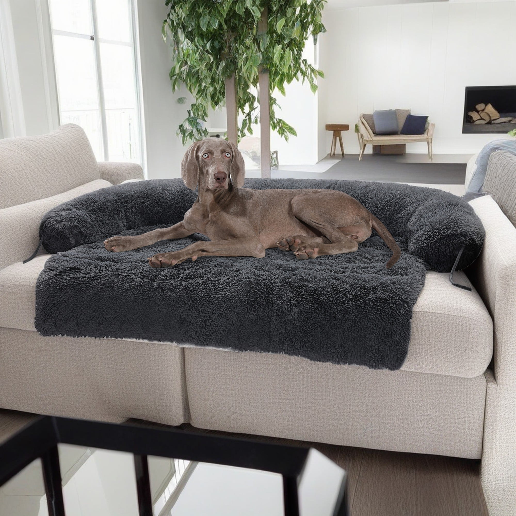 Pefilos 45" Plush Long Fur Dog Couch Bed, Dog Bed Mats with Anti-Slip Bottom, Washable Removable Couch Cover, Perfect for Medium and Large Dogs Cats, Black Pefilos 45" Plush Long Fur Dog Couch Bed, Dog Bed Mats with Anti-Slip Bottom, Washable Removable Couch Cover, Perfect for Medium and Large Dogs Cats, Black