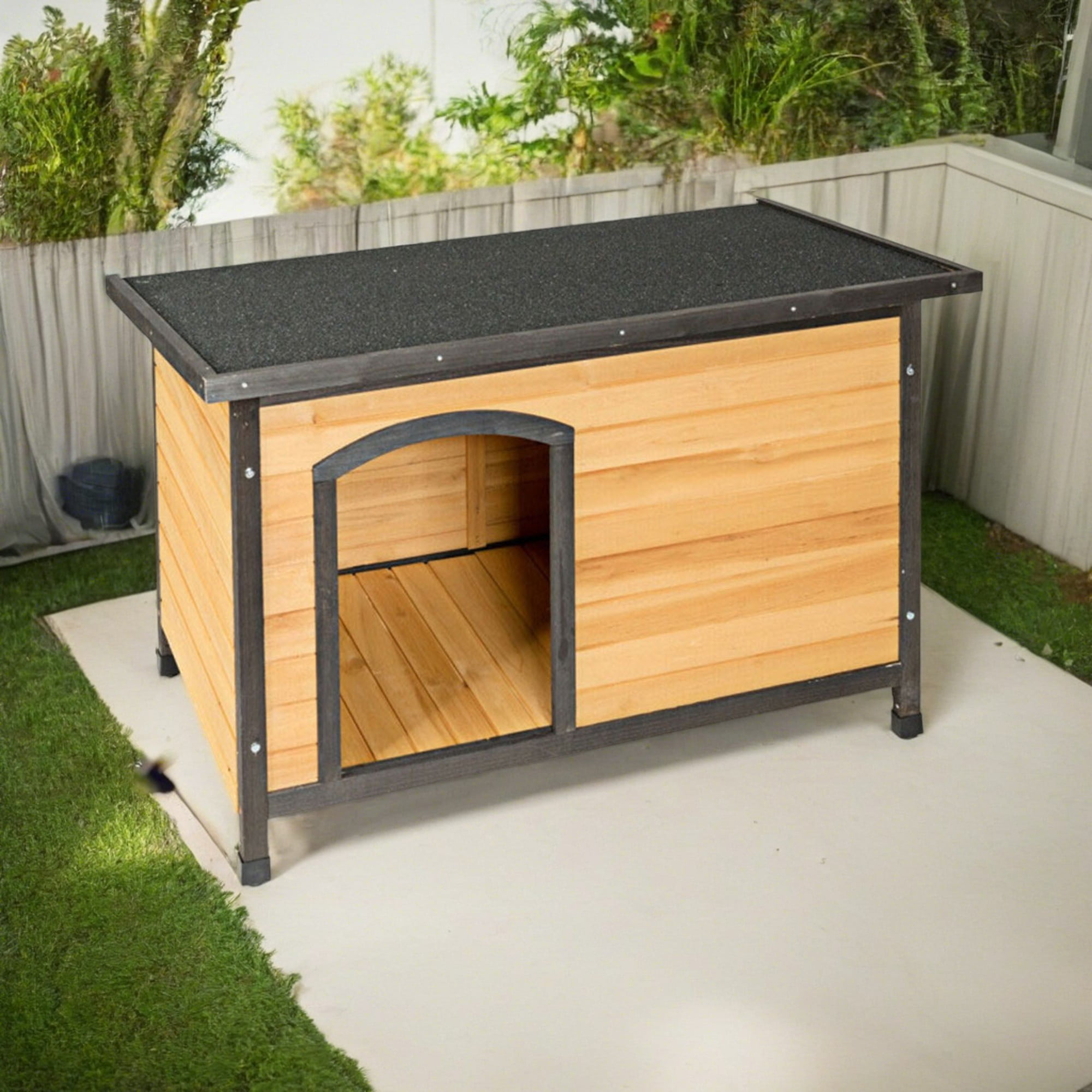 Pefilos 45" Wood Dog Houses for Medium Dogs, Outdoor Weatherproof Pet Cat House with Hinged Roof, Beige Pefilos 45" Wood Dog Houses for Medium Dogs, Outdoor Weatherproof Pet Cat House with Hinged Roof, Beige