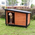 thumbnail image 1 of Pefilos 46" Outdoor Wooden Dog House for Large Dogs with Raised Feet, PVC Roof and Removable Floor Weatherproof Pet Cat House, Gold, 1 of 14