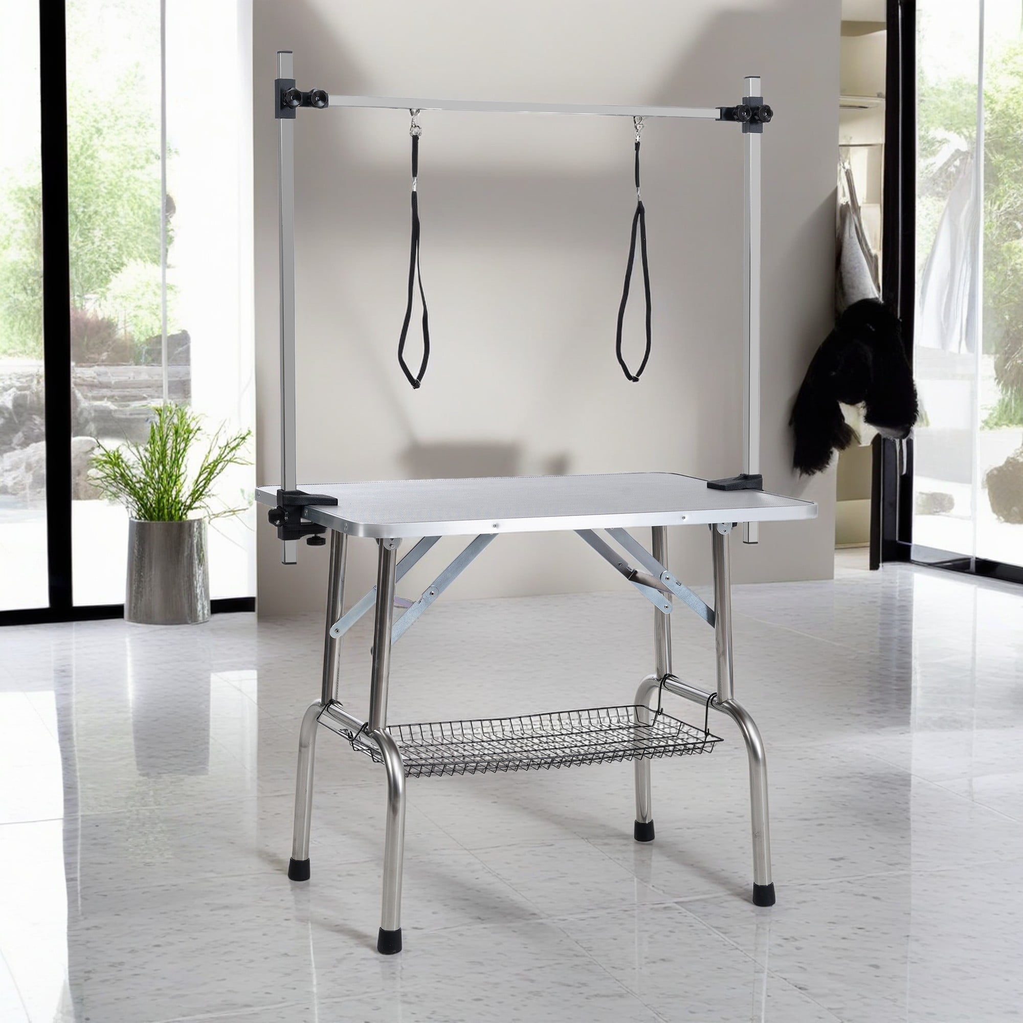 Pefilos 46" Pet Grooming Table for Large Dogs Adjustable Height Portable Trimming Table Drying Table w/Arm/Noose/Mesh Tray, Gray Pefilos 46" Pet Grooming Table for Large Dogs Adjustable Height Portable Trimming Table Drying Table w/Arm/Noose/Mesh Tray, Gray