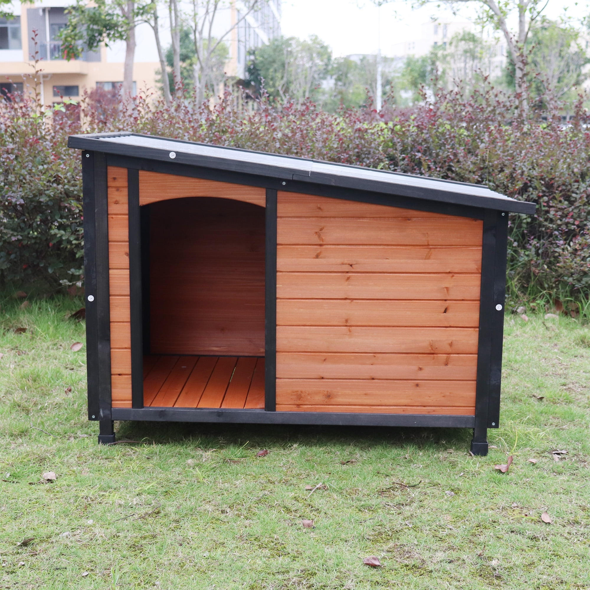 Pefilos 46" Wood Dog House for Large Dogs with PVC Roof and Removable
