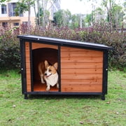Pefilos 46 Wood Dog House for Large Dogs with PVC Roof and Removable Floor Outdoor Weatherproof Pet Cat House, Gold