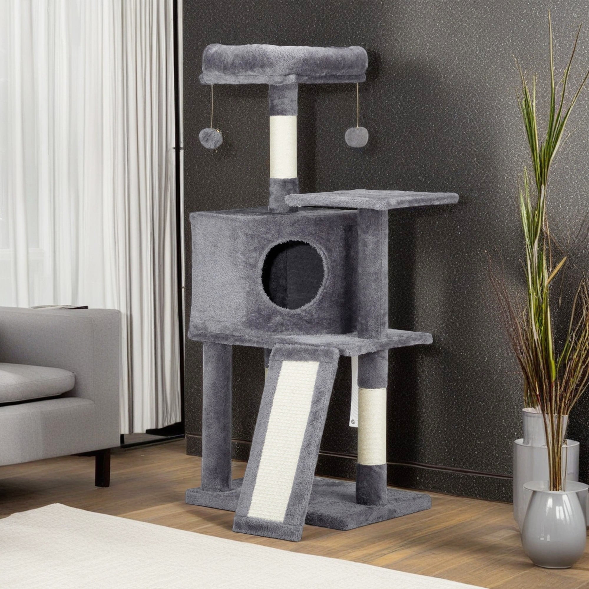 Pefilos 47" Cat Tree Tower for Indoor Cats, Cat House with Padded Platform Bed, Toy Balls, Large Cozy Condo, Sisal Scratching Board, Gray Pefilos 47" Cat Tree Tower for Indoor Cats, Cat House with Padded Platform Bed, Toy Balls, Large Cozy Condo, Sisal Scratching Board, Gray