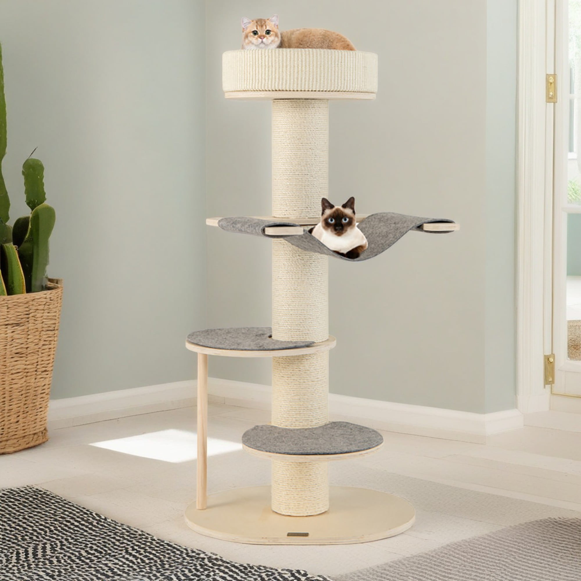 Pefilos 47" Cat Tree Tower with Thickened Sisal Scratching Posts, 4-Tier Cat Condo with Hammock, Beige Pefilos 47" Cat Tree Tower with Thickened Sisal Scratching Posts, 4-Tier Cat Condo with Hammock, Beige