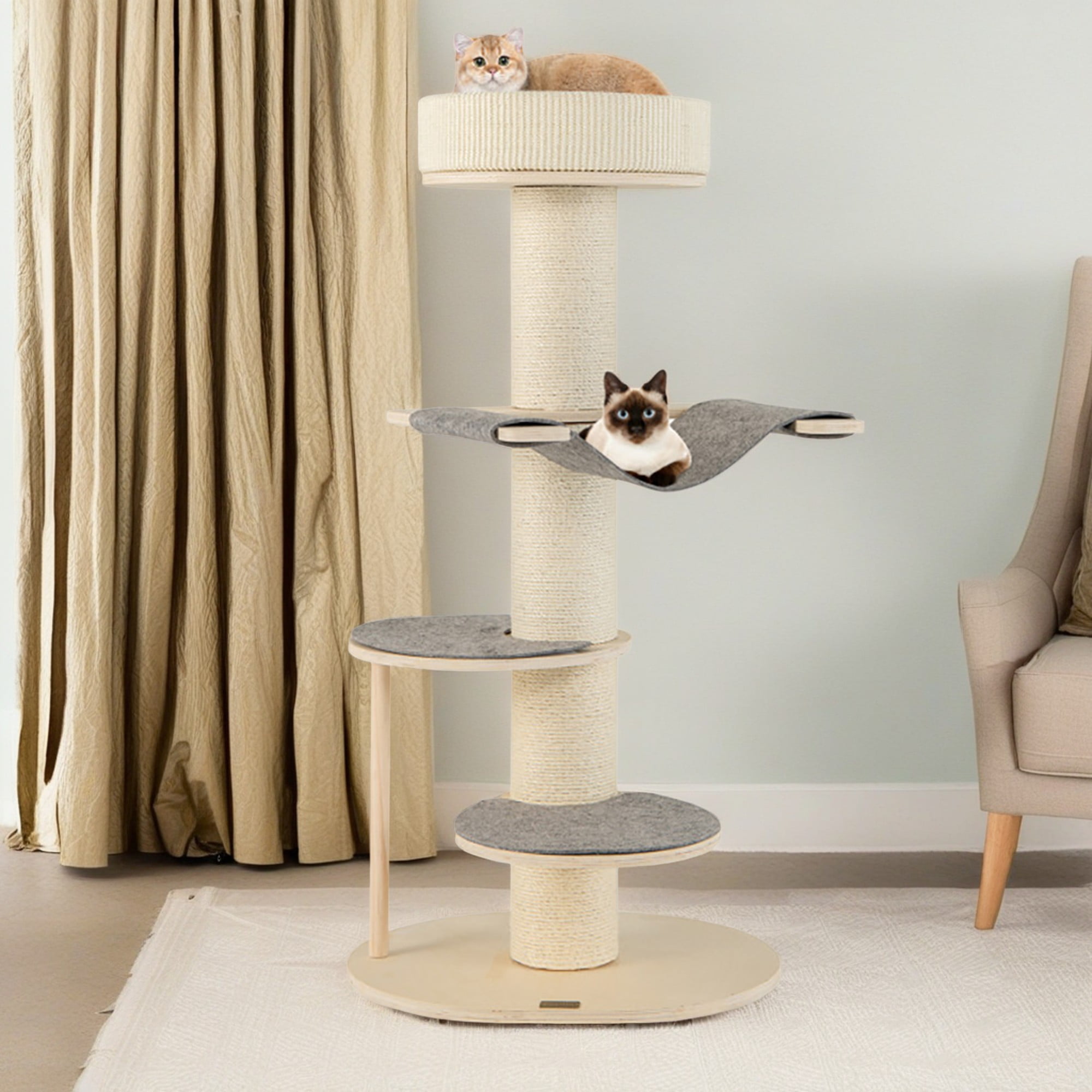 Pefilos 47" Cat Tree for Indoor Cats, Cat Tower with Thickened Sisal Scratching Posts, 4 Storey Cat Jumping Platform Cat Tree House, Beige Pefilos 47" Cat Tree for Indoor Cats, Cat Tower with Thickened Sisal Scratching Posts, 4 Storey Cat Jumping Platform Cat Tree House, Beige