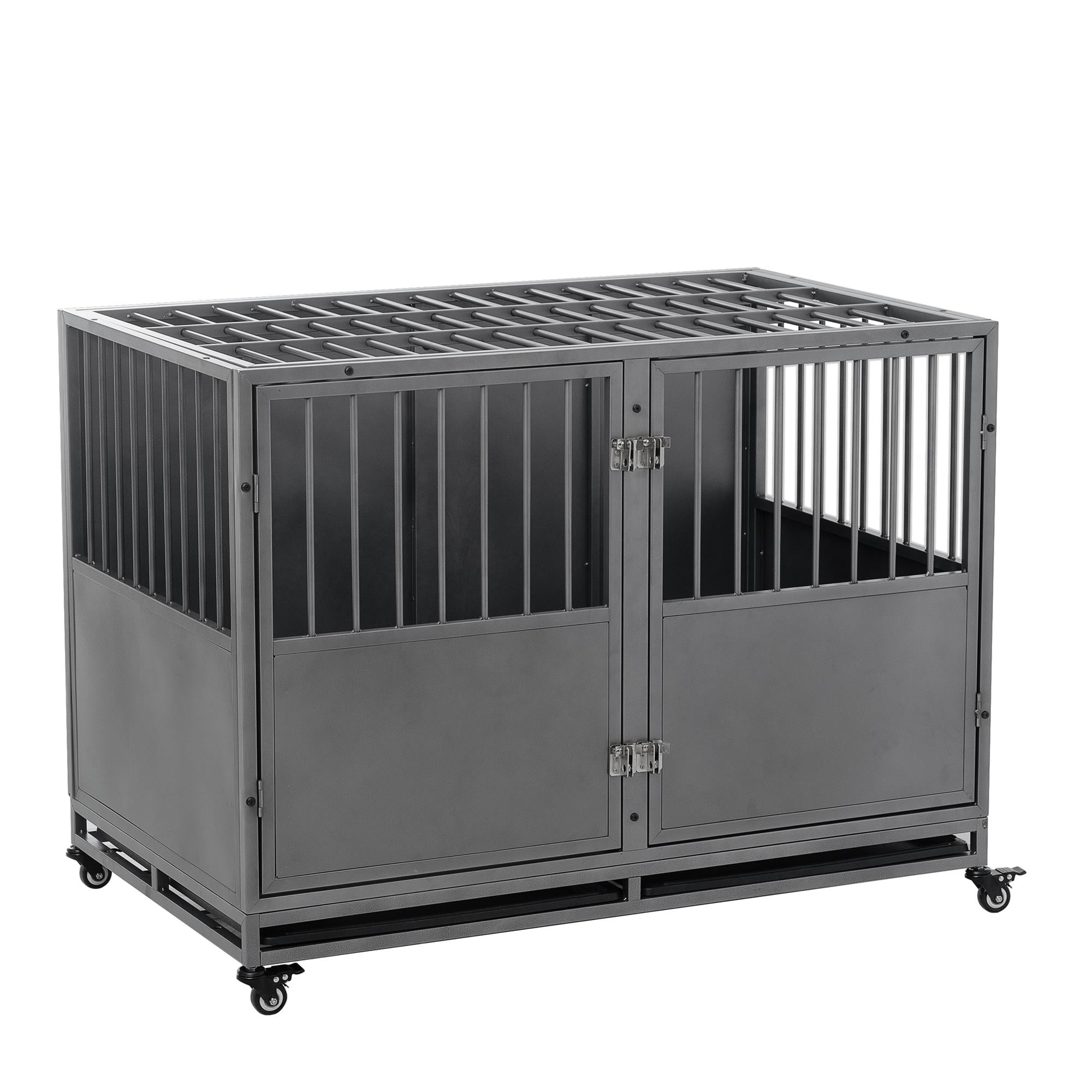 Pefilos 47" Dog Crate for Indoor Dogs, Heavy Duty Dog Cage with Tray, Dog House Rabbit Hutch, Silver Pefilos 47" Dog Crate for Indoor Dogs, Heavy Duty Dog Cage with Tray, Dog House Rabbit Hutch, Silver