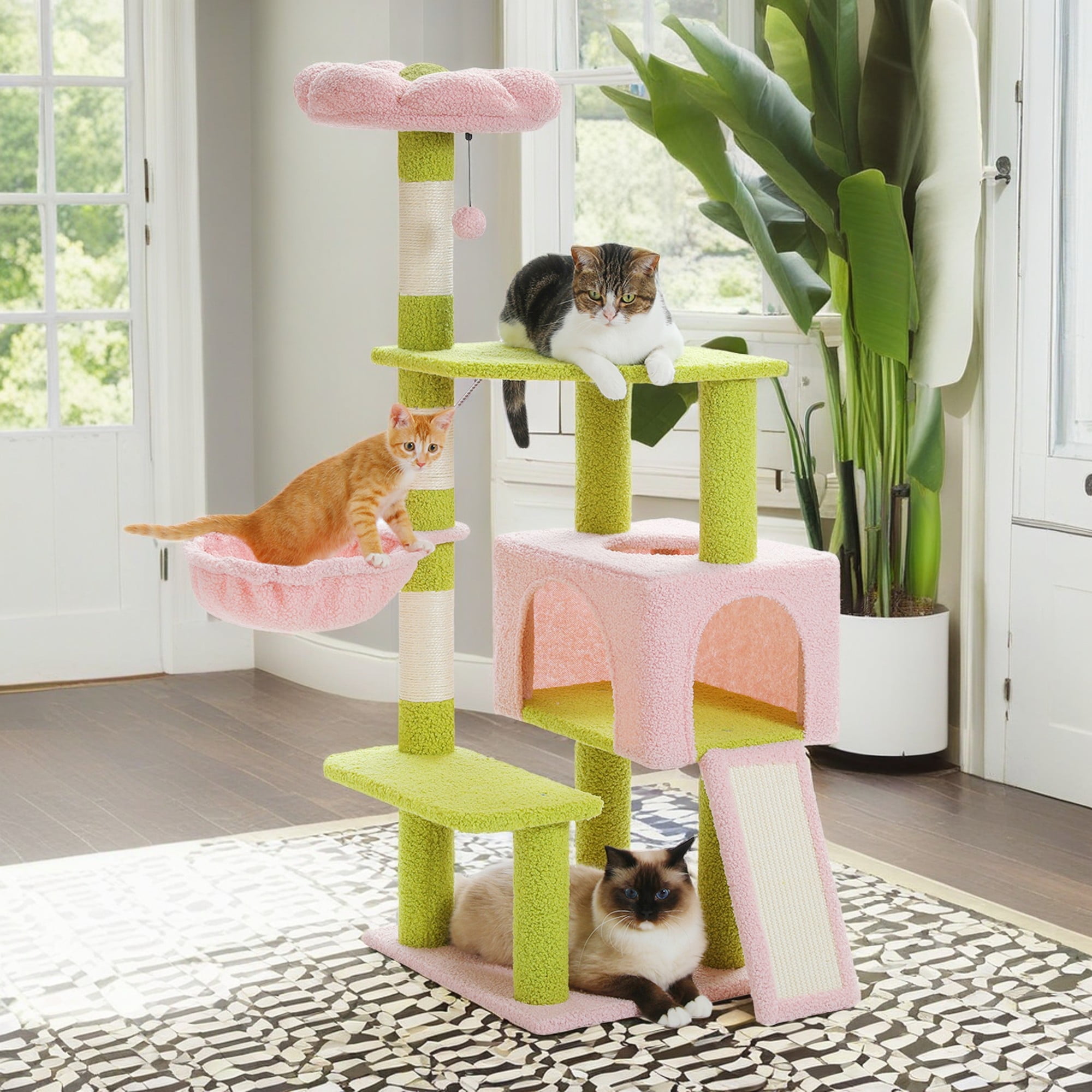 Pefilos 47" Flower Cat Tree Tower for Indoor Cats, Cat Condo with Pink Top Perch for Kittens, Cat Tree House with Sisal Scratching Posts, Pink Pefilos 47" Flower Cat Tree Tower for Indoor Cats, Cat Condo with Pink Top Perch for Kittens, Cat Tree House with Sisal Scratching Posts, Pink