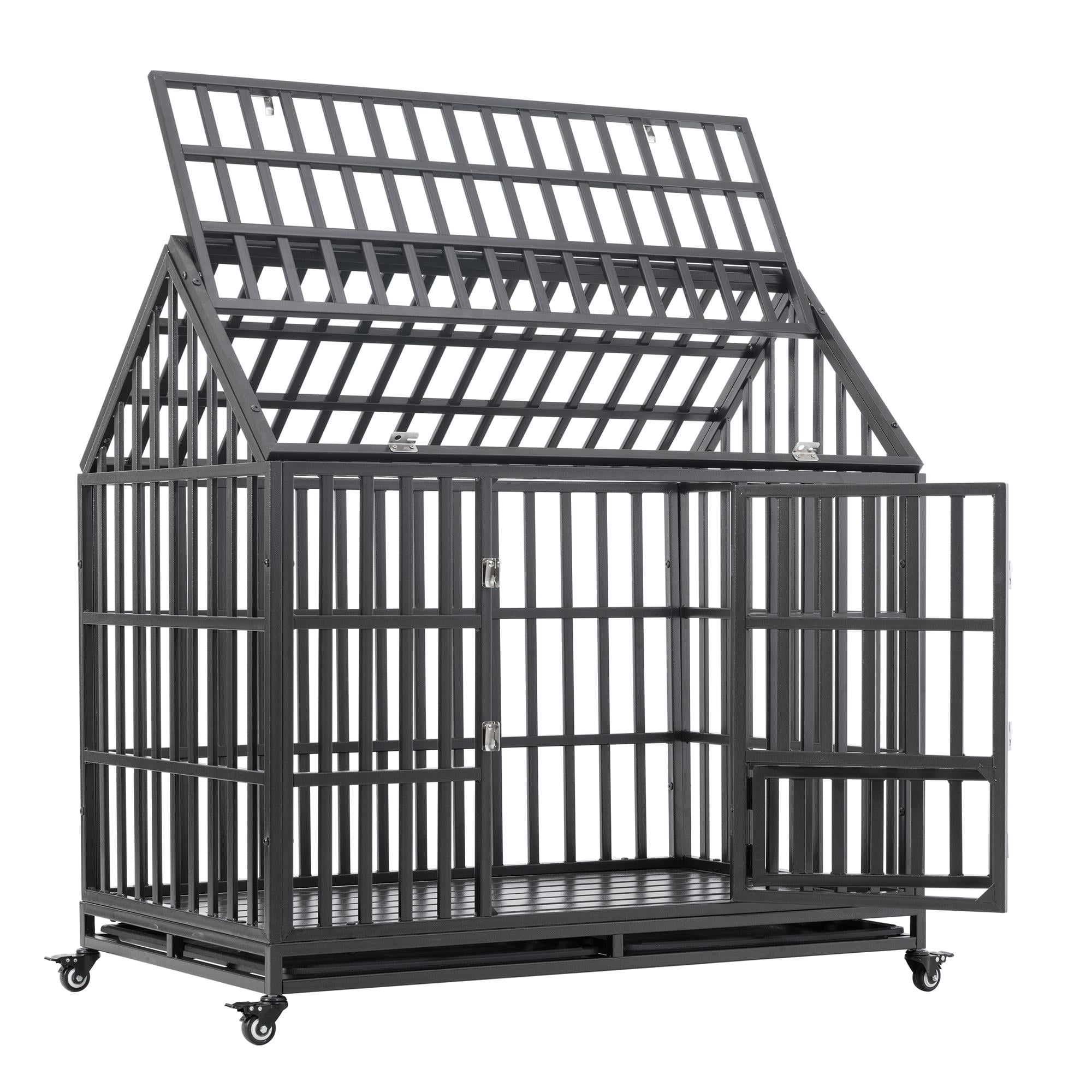 Extra Large Black Heavy Duty Dog Cage with Roof